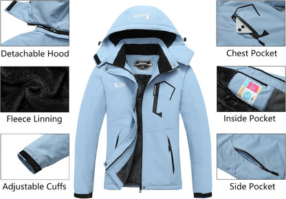 MOERDENG Women's Waterproof Ski Jacket Warm Winter Snow Coat Mountain Windbreaker Hooded Raincoat Jacket