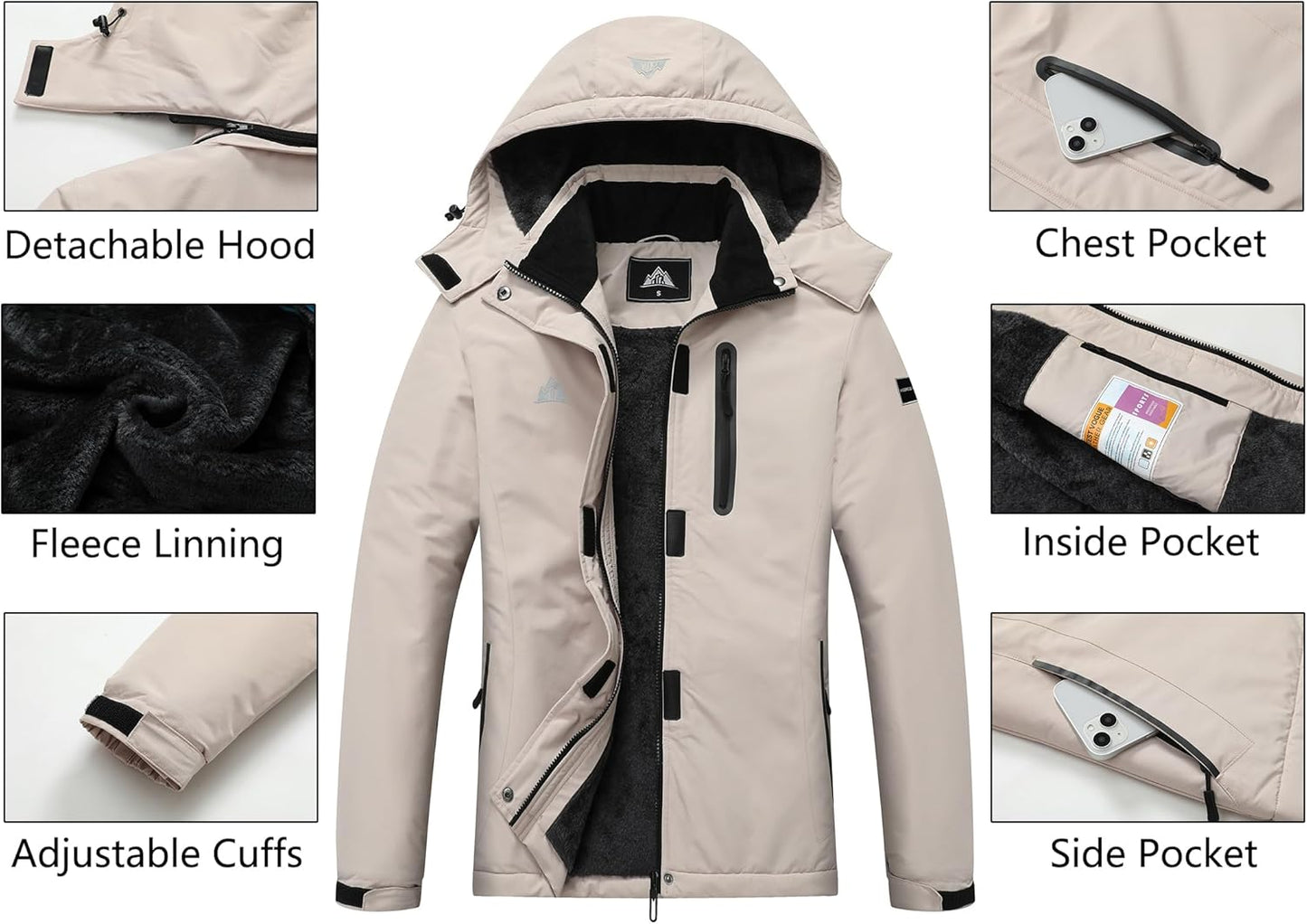 MOERDENG Women's Snow Ski Jacket Warm Winter Coat Waterproof Snowboarding Jacket with Zippered Pockets