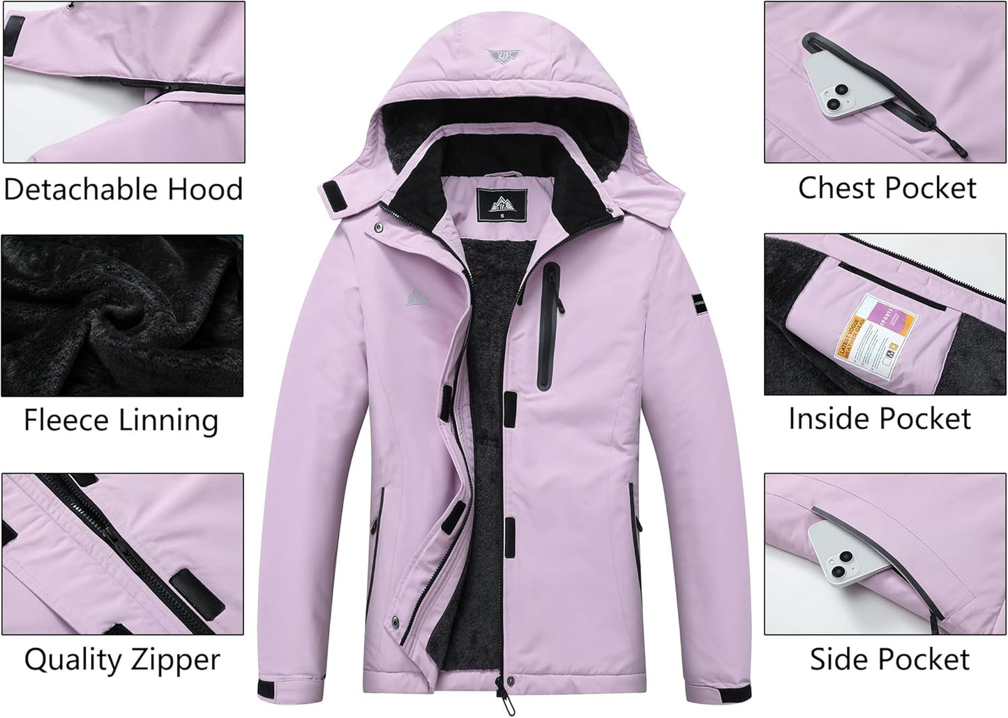 MOERDENG Women's Snow Ski Jacket Warm Winter Coat Waterproof Snowboarding Jacket with Zippered Pockets