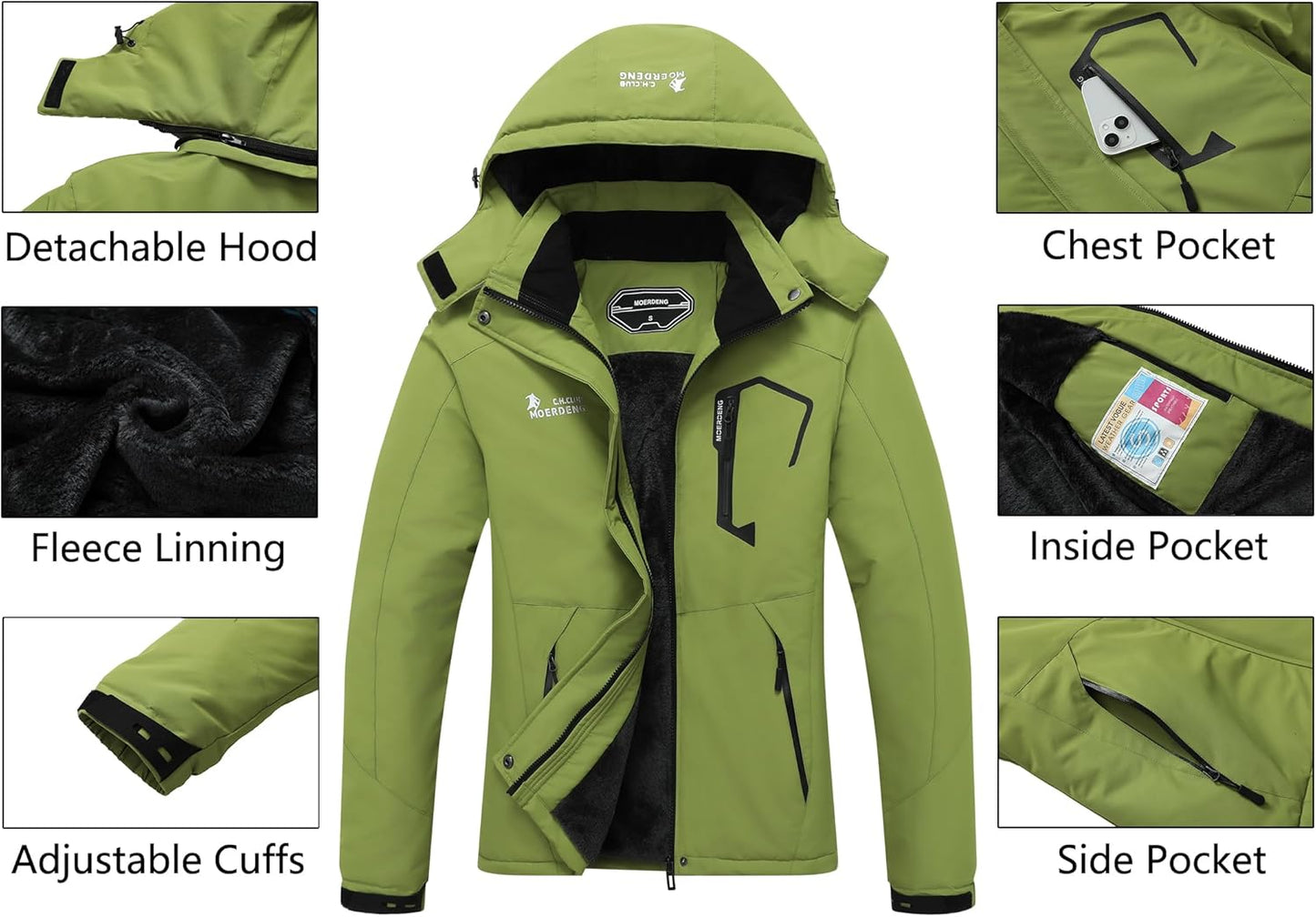MOERDENG Women's Waterproof Ski Jacket Warm Winter Snow Coat Mountain Windbreaker Hooded Raincoat Jacket