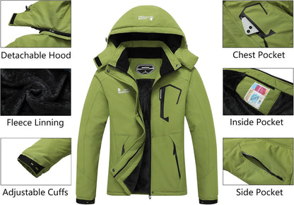 MOERDENG Women's Waterproof Ski Jacket Warm Winter Snow Coat Mountain Windbreaker Hooded Raincoat Jacket