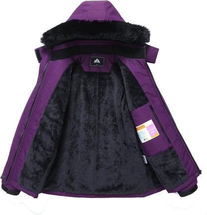 MOERDENG Women's Insulated Snow Ski Jacket Warm Winter Coat Waterproof Snowboarding Jacket Softshell Hiking Winter Jacket