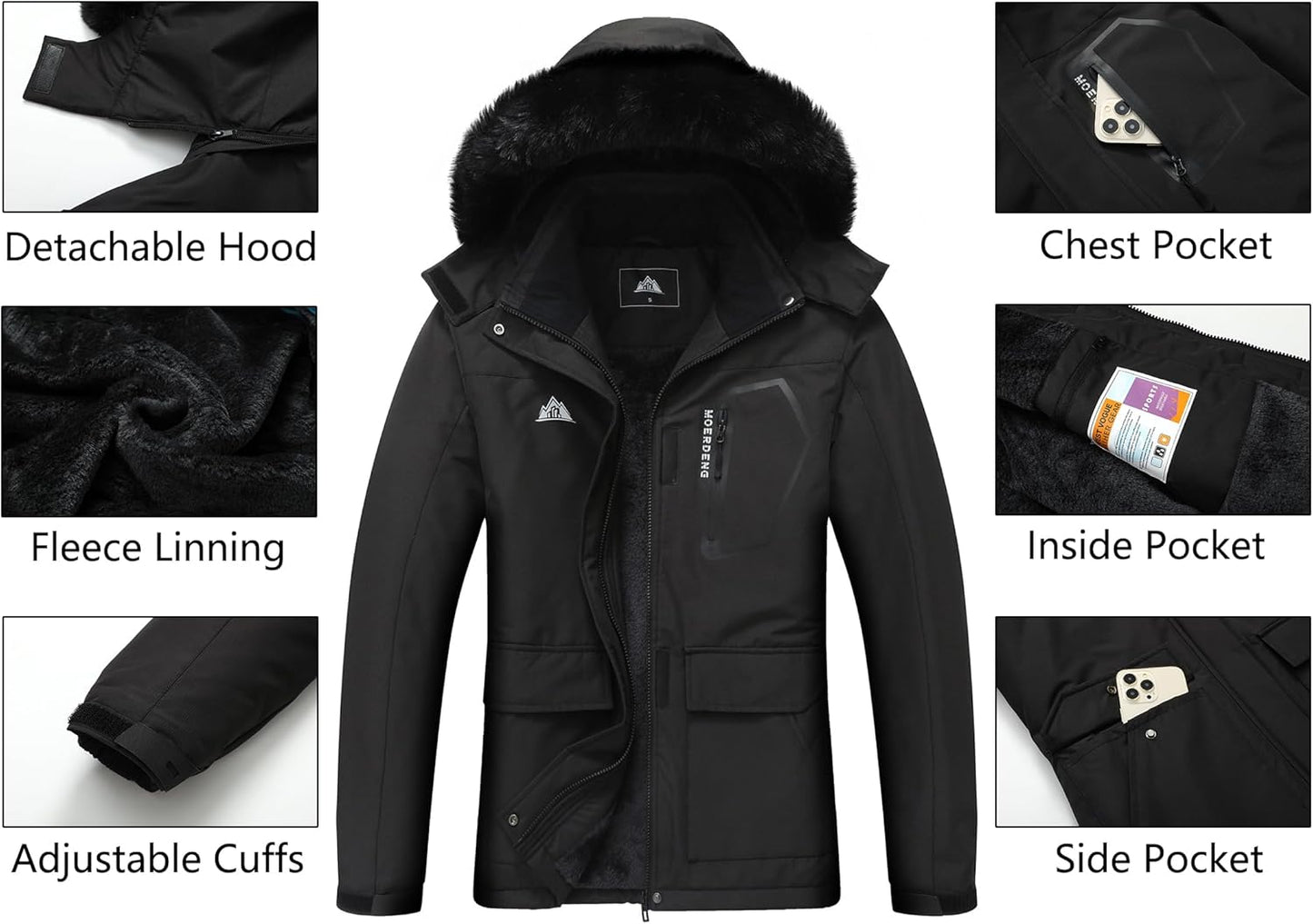 MOERDENG Women's Ski Jacket Waterproof Warm Winter Coat Hooded Snowboarding Jacket Versatile for Hiking & Winter Activities