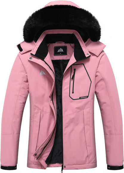 MOERDENG Women's Insulated Snow Ski Jacket Warm Winter Coat Waterproof Snowboarding Jacket Softshell Hiking Winter Jacket