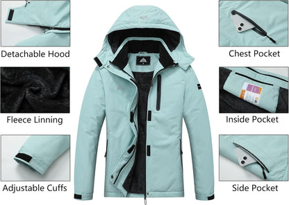 MOERDENG Women's Snow Ski Jacket Warm Winter Coat Waterproof Snowboarding Jacket with Zippered Pockets
