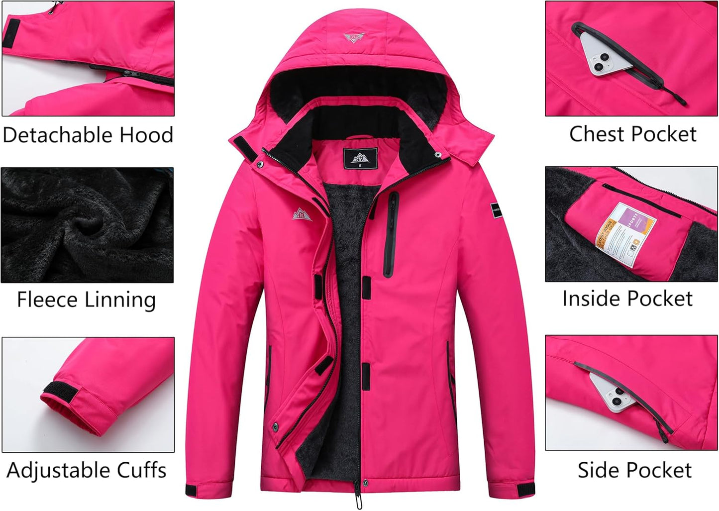 MOERDENG Women's Snow Ski Jacket Warm Winter Coat Waterproof Snowboarding Jacket with Zippered Pockets