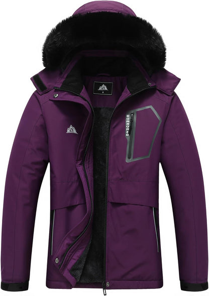 MOERDENG Women's Waterproof Snow Ski Jacket Warm Winter Coat Insulated Snowboarding Jacket Softshell Hiking Jacket