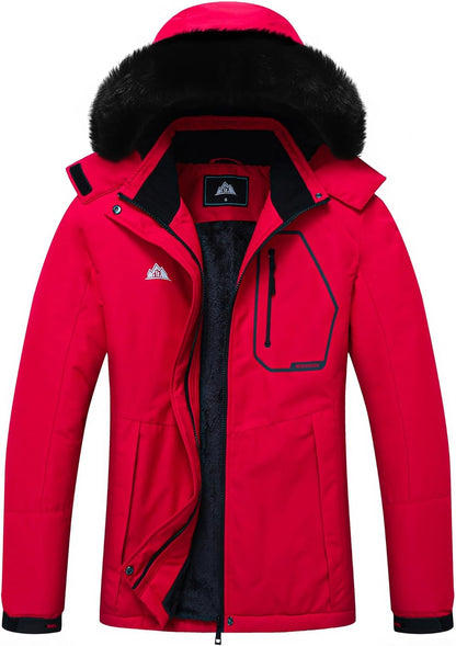MOERDENG Women's Insulated Snow Ski Jacket Warm Winter Coat Waterproof Snowboarding Jacket Softshell Hiking Winter Jacket