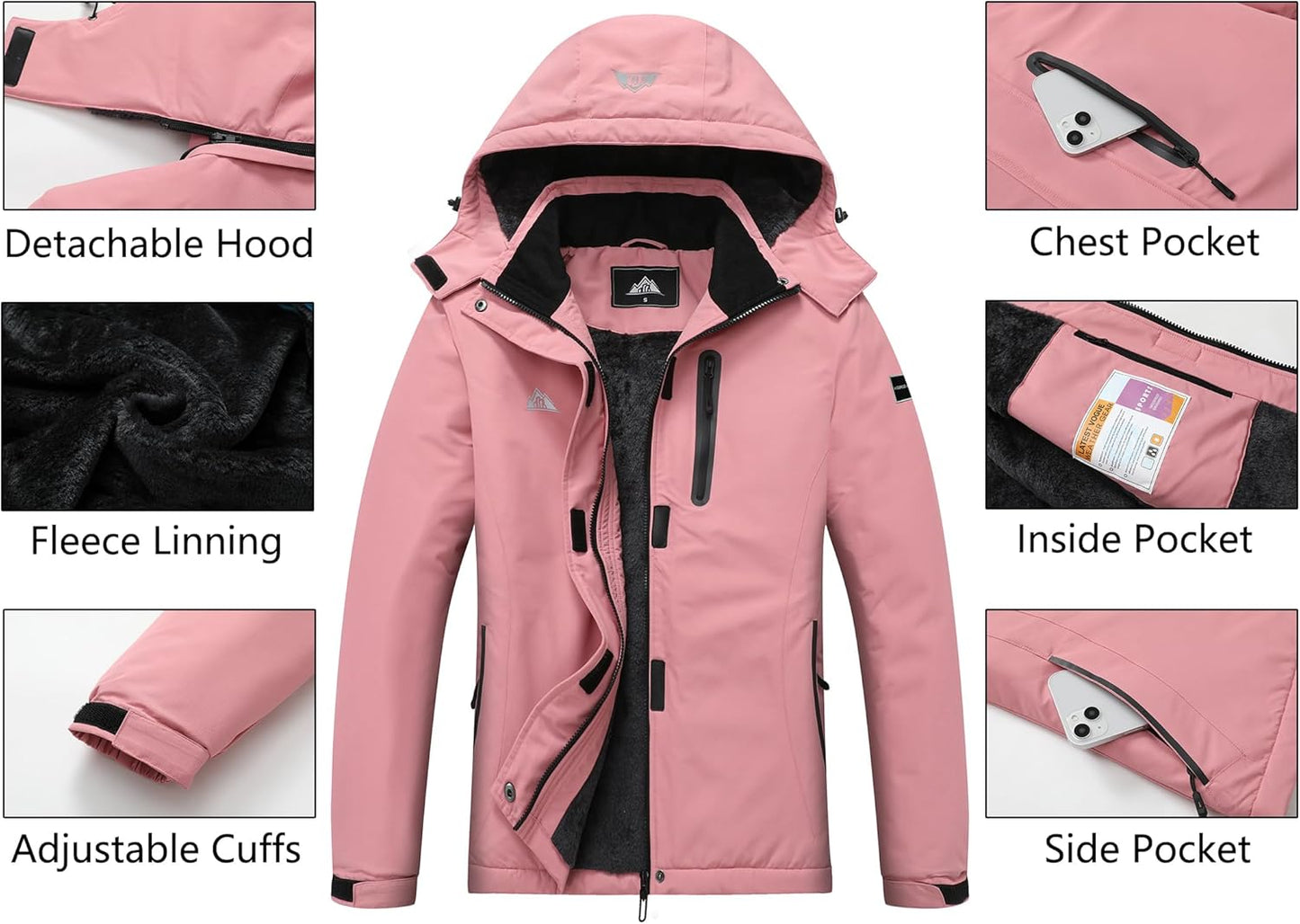 MOERDENG Women's Snow Ski Jacket Warm Winter Coat Waterproof Snowboarding Jacket with Zippered Pockets