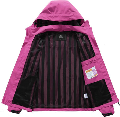 MOERDENG Women's Waterproof Rain Jacket Lightweight Raincoat Hooded Hiking Jacket Softshell Windbreaker