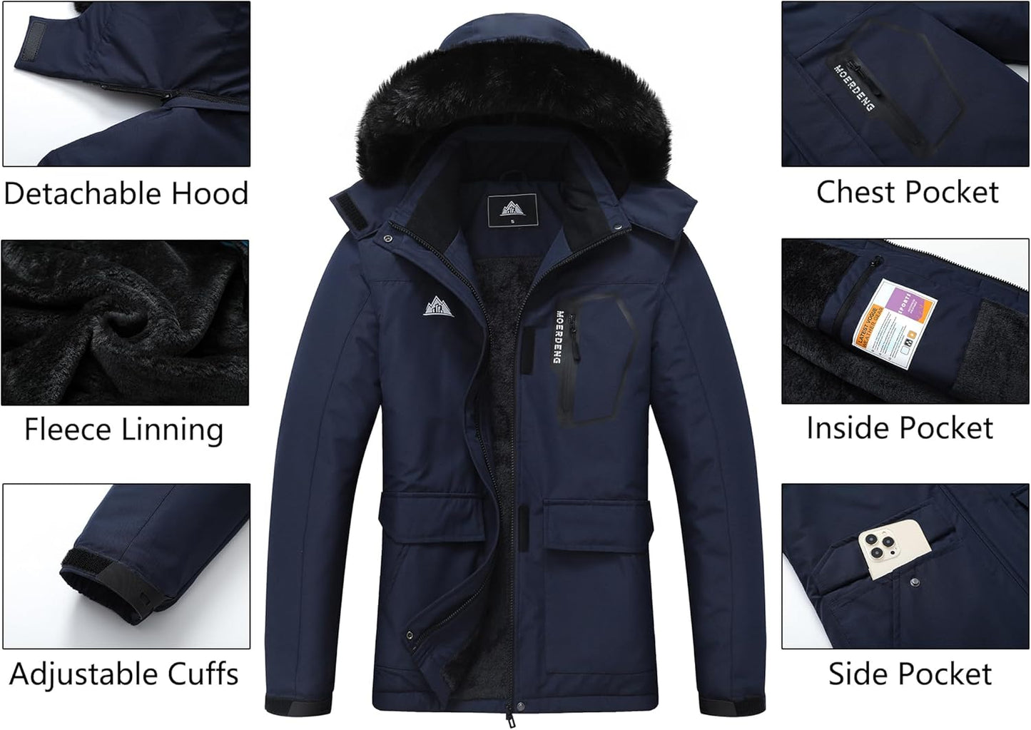 MOERDENG Women's Ski Jacket Waterproof Warm Winter Coat Hooded Snowboarding Jacket Versatile for Hiking & Winter Activities