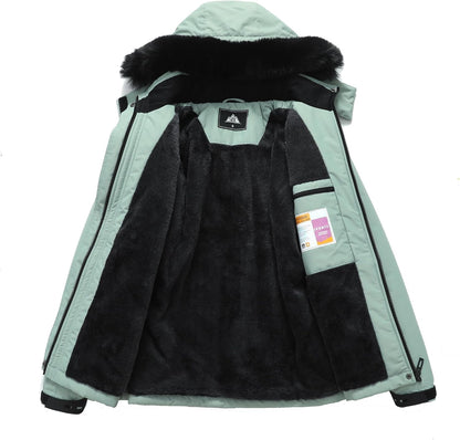 MOERDENG Women's Waterproof Snow Ski Jacket Warm Winter Coat Insulated Snowboarding Jacket Softshell Hiking Jacket