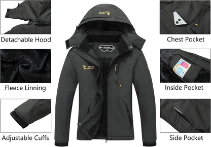 MOERDENG Women's Waterproof Ski Jacket Warm Winter Snow Coat Mountain Windbreaker Hooded Raincoat Jacket