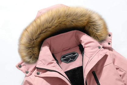 MOERDENG Women's Waterproof Ski Snow Jacket Winter Warm Hooded Snow Coat Mountain Windproof Ski Jacket For Women