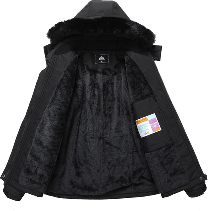 MOERDENG Women's Insulated Snow Ski Jacket Warm Winter Coat Waterproof Snowboarding Jacket Softshell Hiking Winter Jacket