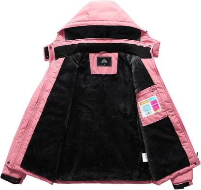 MOERDENG Women's Ski Jacket Warm Winter Coat Hooded Snowboarding Jackets Waterproof Mountain Windbreaker for Hiking Traval