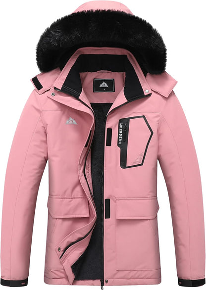 MOERDENG Women's Ski Jacket Waterproof Warm Winter Coat Hooded Snowboarding Jacket Versatile for Hiking & Winter Activities
