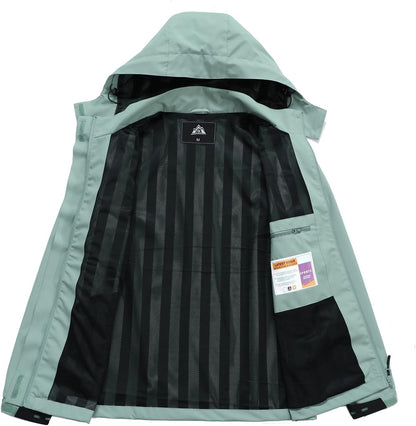 MOERDENG Women's Waterproof Rain Jacket Lightweight Raincoat Hooded Hiking Jacket Softshell Windbreaker