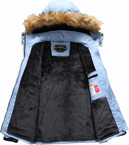 MOERDENG Women's Waterproof Ski Snow Jacket Winter Warm Hooded Snow Coat Mountain Windproof Ski Jacket For Women