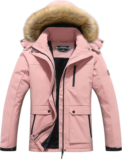 MOERDENG Women's Waterproof Ski Snow Jacket Winter Warm Hooded Snow Coat Mountain Windproof Ski Jacket For Women
