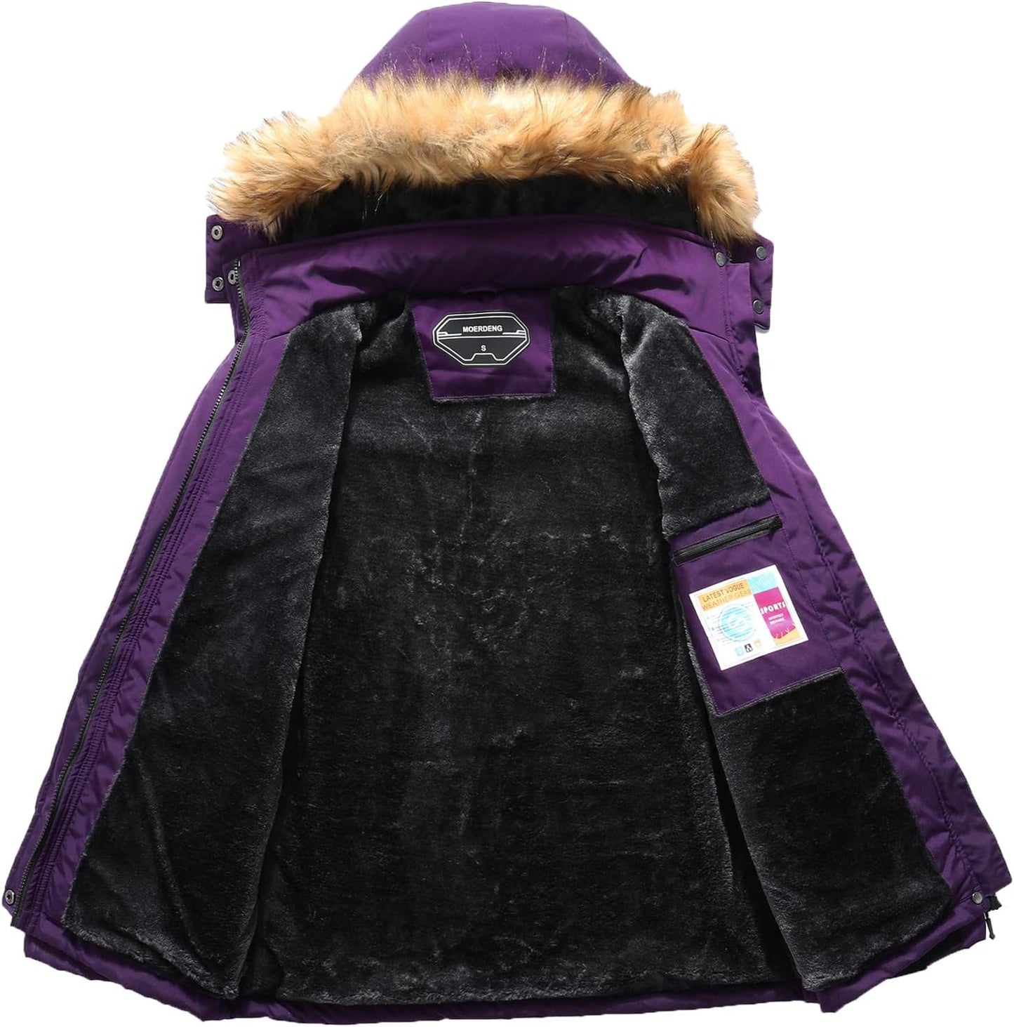 MOERDENG Women's Waterproof Ski Snow Jacket Winter Warm Hooded Snow Coat Mountain Windproof Ski Jacket For Women