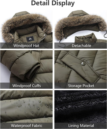 high-fill-power down insulation of MOERDENG womens long puffer coat for extreme cold protection
