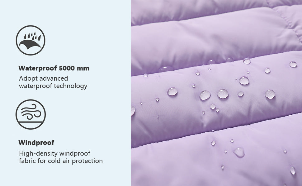 material composition tag of MOERDENG girls long waterproof puffer jacket (safe for kids’ skin)