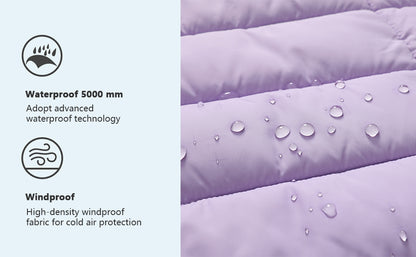 material composition tag of MOERDENG girls long waterproof puffer jacket (safe for kids’ skin)