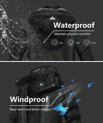 Men's Mountain Ski Jacket Waterproof Winter Coat Warm Snowboarding Jacket Snow Windbreaker Hooded for Hiking