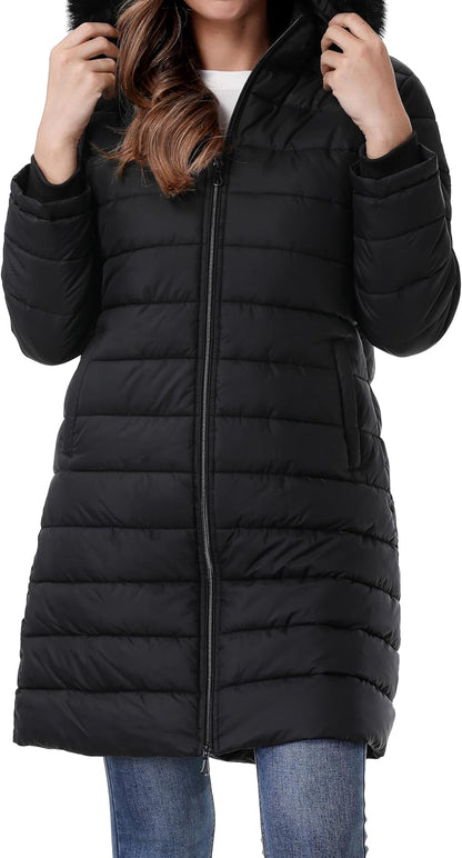 Women's Waterproof Long Down Jacket,Warm Winter Hooded Puffer Coat Thickened for Hiking Outdoor