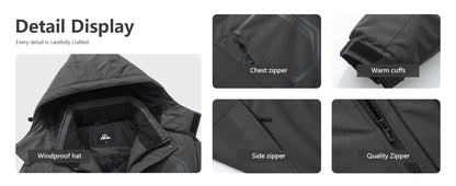 Men's Ski Jacket with Hooded Snowboarding Waterproof Fleece Lining Jacket Winter Coat Multi Pockets