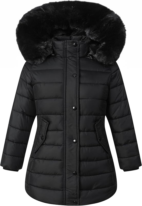 MOERDENG girls long waterproof puffer jacket for school commute and outdoor snow play