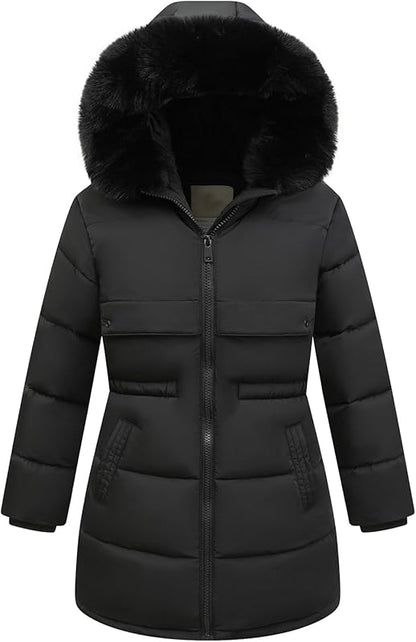 deep storage pockets of MOERDENG kids winter long coat for gloves and small essentials
