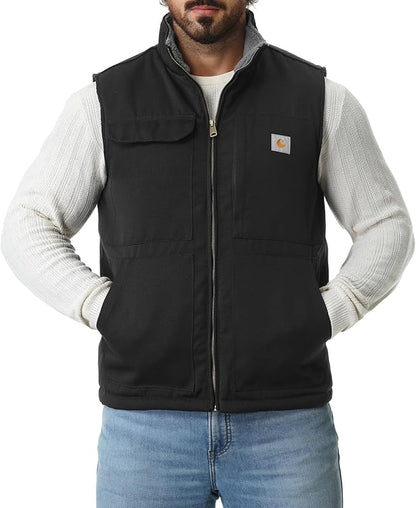 Men's Loose Fit Washed Duck Fleece-Lined Waterproof Workwear Mock-Neck Vest
