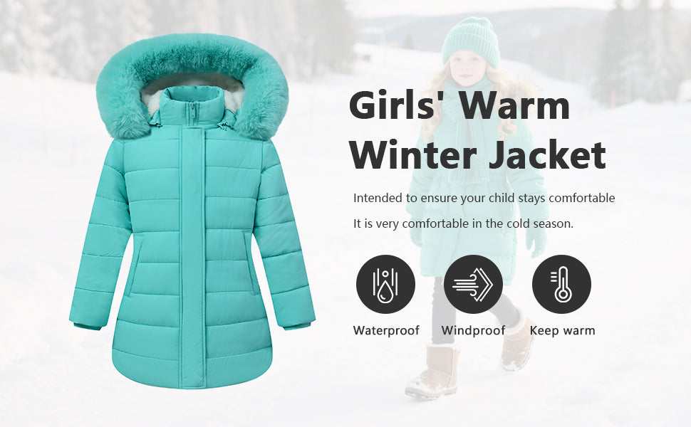MOERDENG girls waterproof winter parka for school outdoor play family winter trips