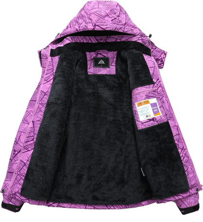 MOERDENG Women's Ski Jacket Warm Winter Coat Hooded Snowboarding Jackets Waterproof Mountain Windbreaker for Hiking Traval