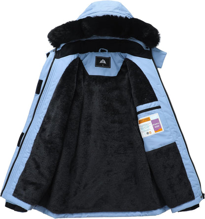 MOERDENG Women's Ski Jacket Waterproof Warm Winter Coat Hooded Snowboarding Jacket Versatile for Hiking & Winter Activities