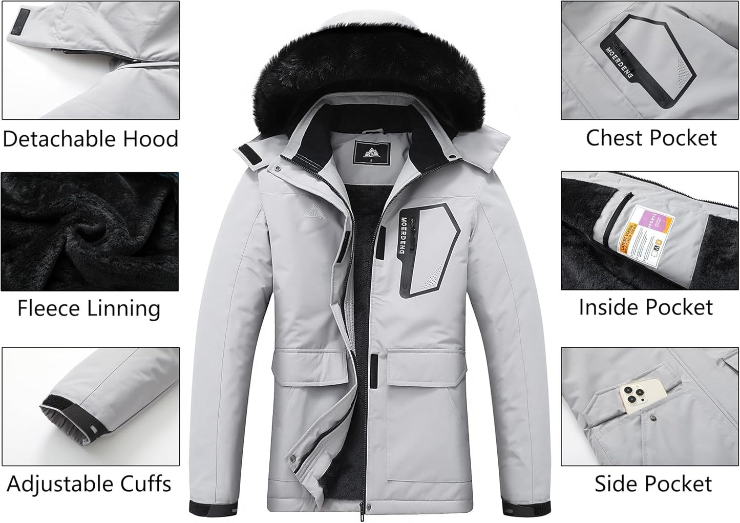 MOERDENG Women's Ski Jacket Waterproof Warm Winter Coat Hooded Snowboarding Jacket Versatile for Hiking & Winter Activities