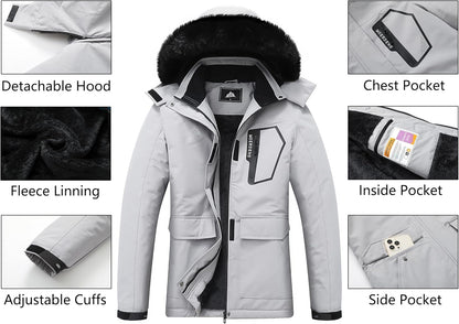 MOERDENG Women's Ski Jacket Waterproof Warm Winter Coat Hooded Snowboarding Jacket Versatile for Hiking & Winter Activities