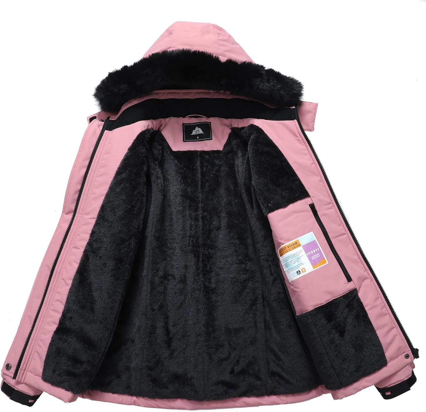 MOERDENG Women's Insulated Snow Ski Jacket Warm Winter Coat Waterproof Snowboarding Jacket Softshell Hiking Winter Jacket