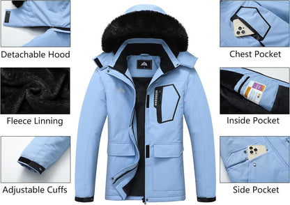 MOERDENG Women's Ski Jacket Waterproof Warm Winter Coat Hooded Snowboarding Jacket Versatile for Hiking & Winter Activities