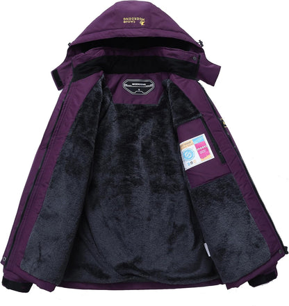 MOERDENG Women's Waterproof Ski Jacket Warm Winter Snow Coat Mountain Windbreaker Hooded Raincoat Jacket