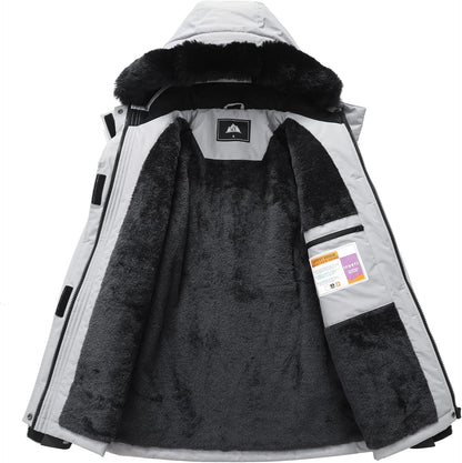 MOERDENG Women's Ski Jacket Waterproof Warm Winter Coat Hooded Snowboarding Jacket Versatile for Hiking & Winter Activities