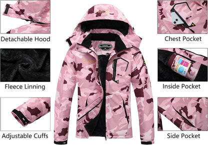 MOERDENG Women's Waterproof Ski Jacket Warm Winter Snow Coat Mountain Windbreaker Hooded Raincoat Jacket