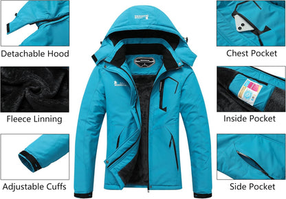 MOERDENG Women's Waterproof Ski Jacket Warm Winter Snow Coat Mountain Windbreaker Hooded Raincoat Jacket