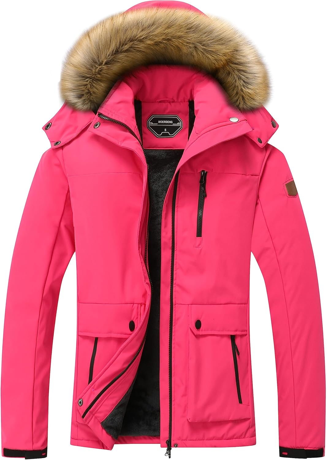 MOERDENG Women's Waterproof Ski Snow Jacket Winter Warm Hooded Snow Coat Mountain Windproof Ski Jacket For Women