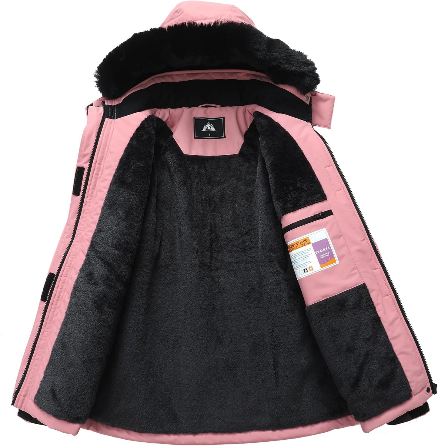 MOERDENG Women's Ski Jacket Waterproof Warm Winter Coat Hooded Snowboarding Jacket Versatile for Hiking & Winter Activities