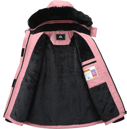 MOERDENG Women's Ski Jacket Waterproof Warm Winter Coat Hooded Snowboarding Jacket Versatile for Hiking & Winter Activities