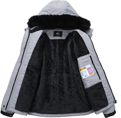 MOERDENG Women's Insulated Snow Ski Jacket Warm Winter Coat Waterproof Snowboarding Jacket Softshell Hiking Winter Jacket