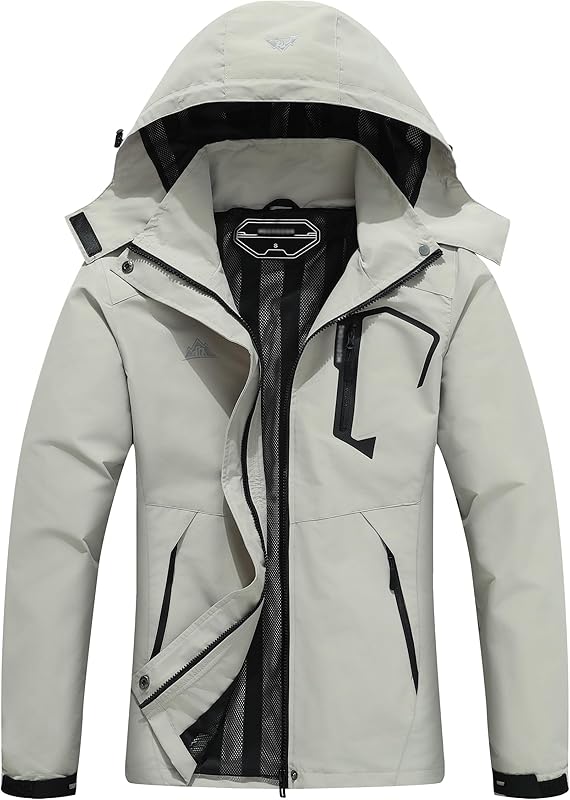 Women's Waterproof Lightweight Rain Jacket Windproof Breathable Trench Coat Detachable Hood Raincoats Outdoor Hiking Jacket